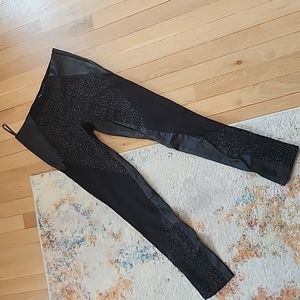 Leather accent leggings
